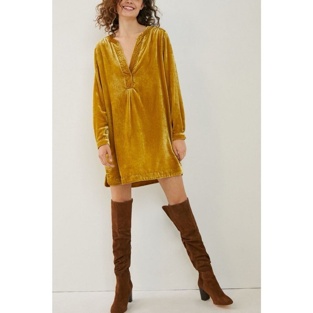 Anthropologie Melody Women Short Tunic Dress V Neck Festival Hippie Boho Size M